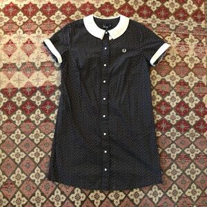 Fred Perry Swiss Dot Peter Pan Collar Mod Shift Dress Black US 8 UK 12